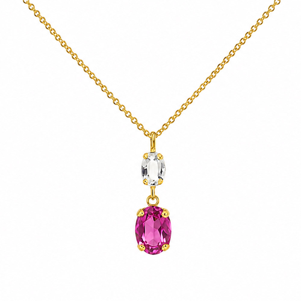 Collana in argento dorato con Pietra rosa 