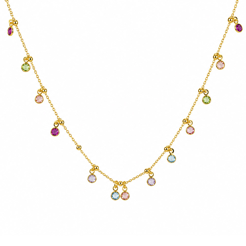 Collana in argento dorato con pietre colorate