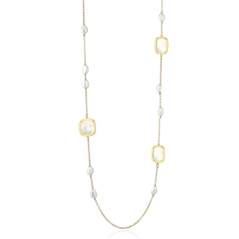 Collana in Argento giallo con perle dacqua dolce e madreperla australiana