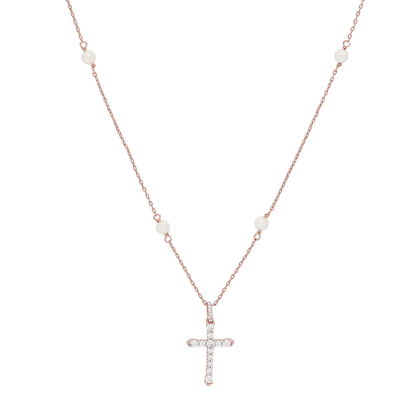 Collana in argento rosa Croce Zirconi Cosmic Love Cuori Milano