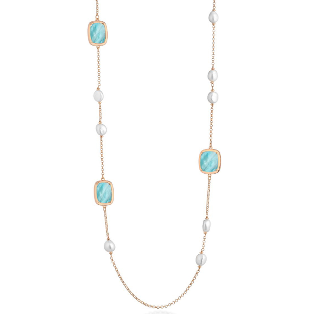 Collana in Argento rosato con perle d�acqua dolce e madreperla blu australiana con zirconi 