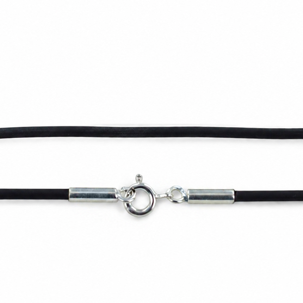 Collana in caucci� nero 45 cm e chiusura in argento