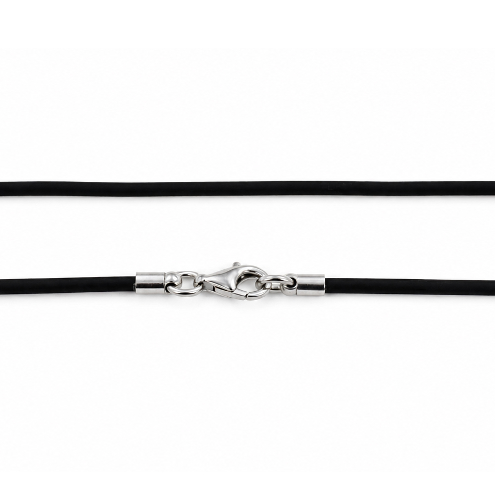 Collana in caucciu nero 50 cm e chiusura in argento