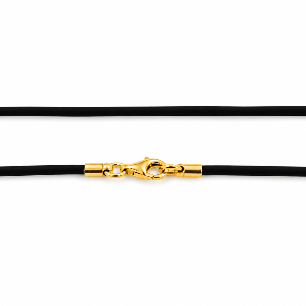 Collana in caucciu nero 60 cm e chiusura in argento Giallo 