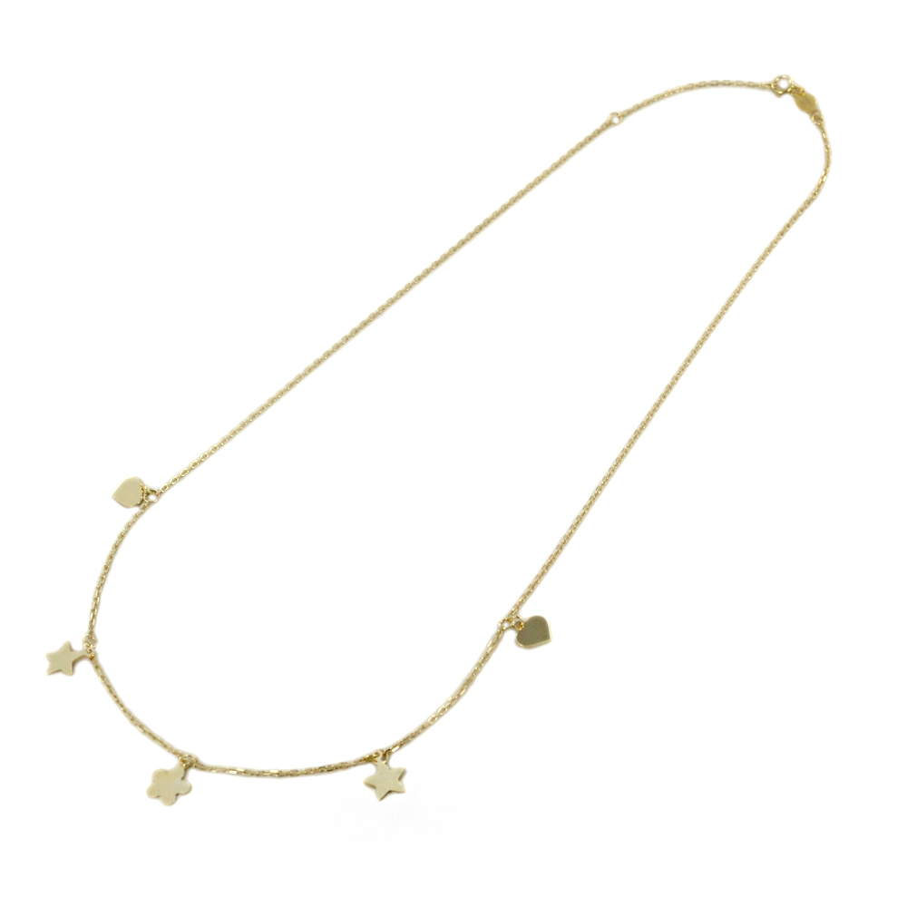 Collana in oro 9 kt con charms Cuore Stella Quadrifoglio