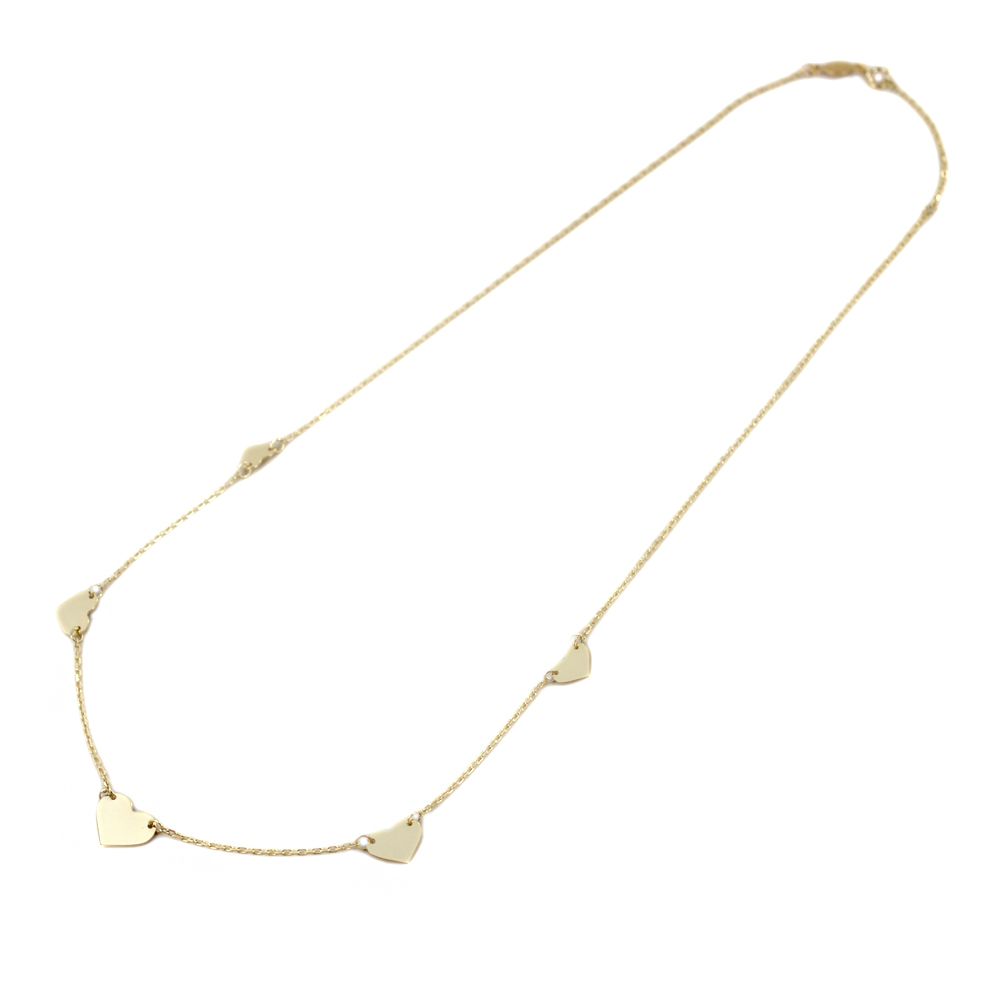 Collana in oro 9 kt con cinque Cuori a scalare