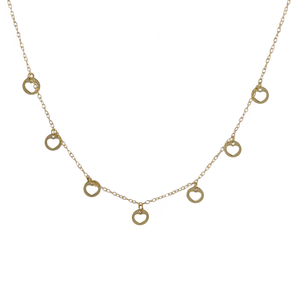 Collana in oro giallo con cuori traforati 
