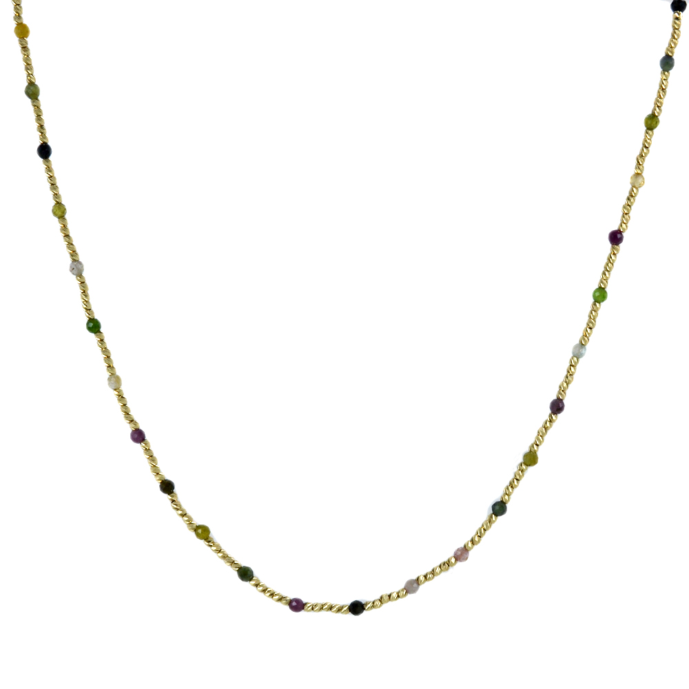 Collana in oro giallo con sfere sul girocollo multicolor