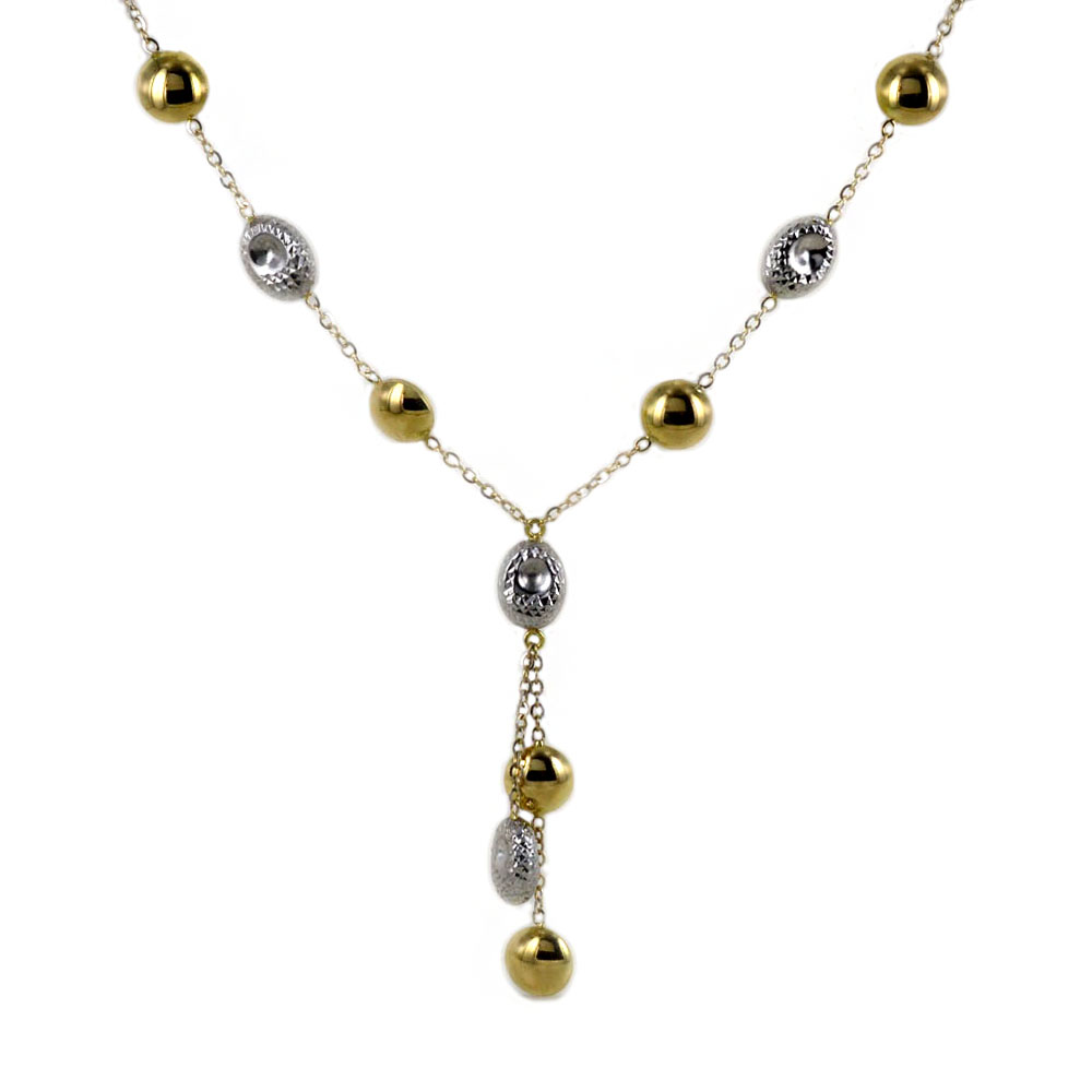 Collana in oro giallo e bianco a pendente pepite sfaccettate