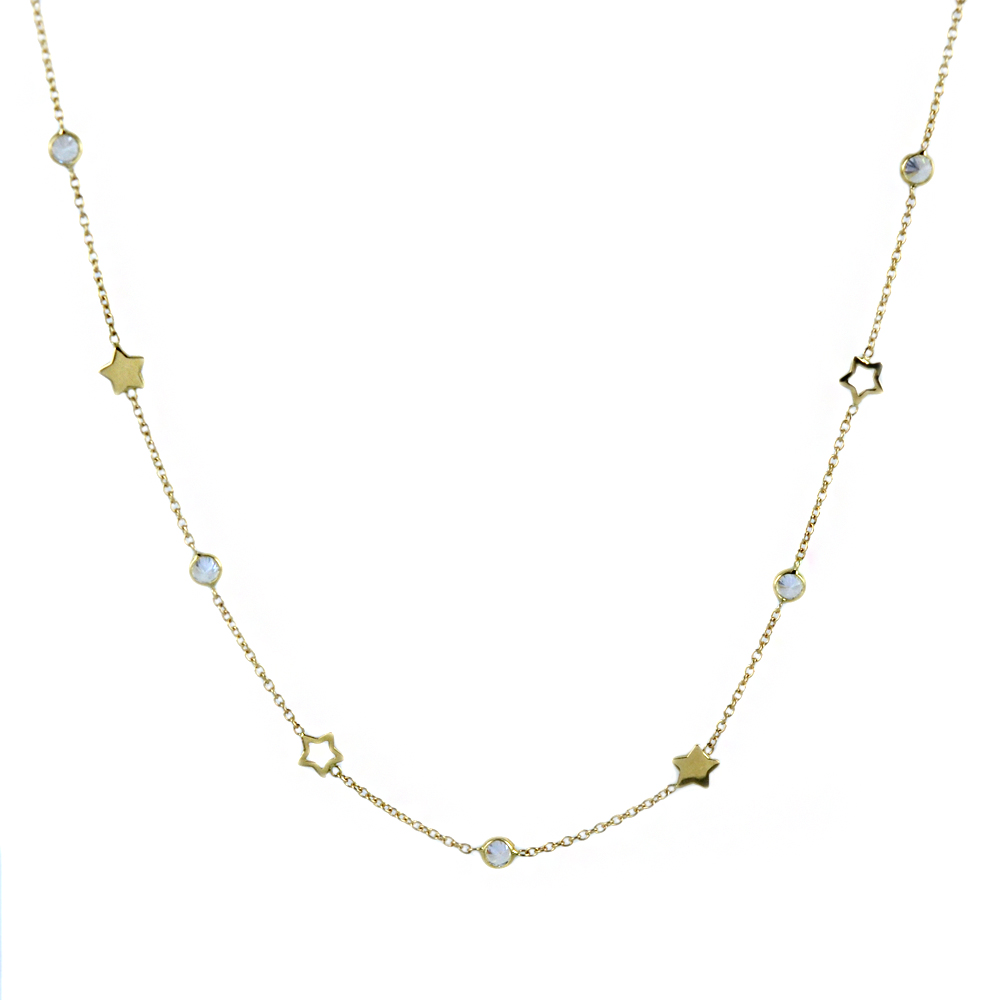 Collana in oro giallo stelle e zirconi bianchi punto luce