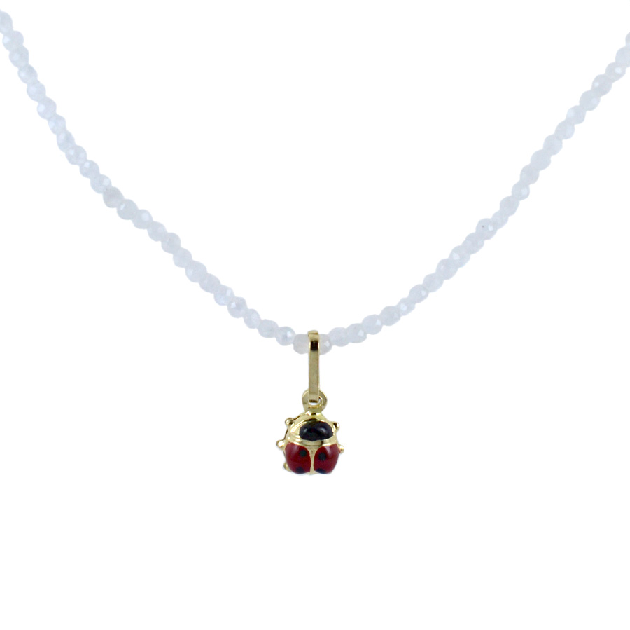 Collana in pietra di luna con ciondolo coccinella in oro