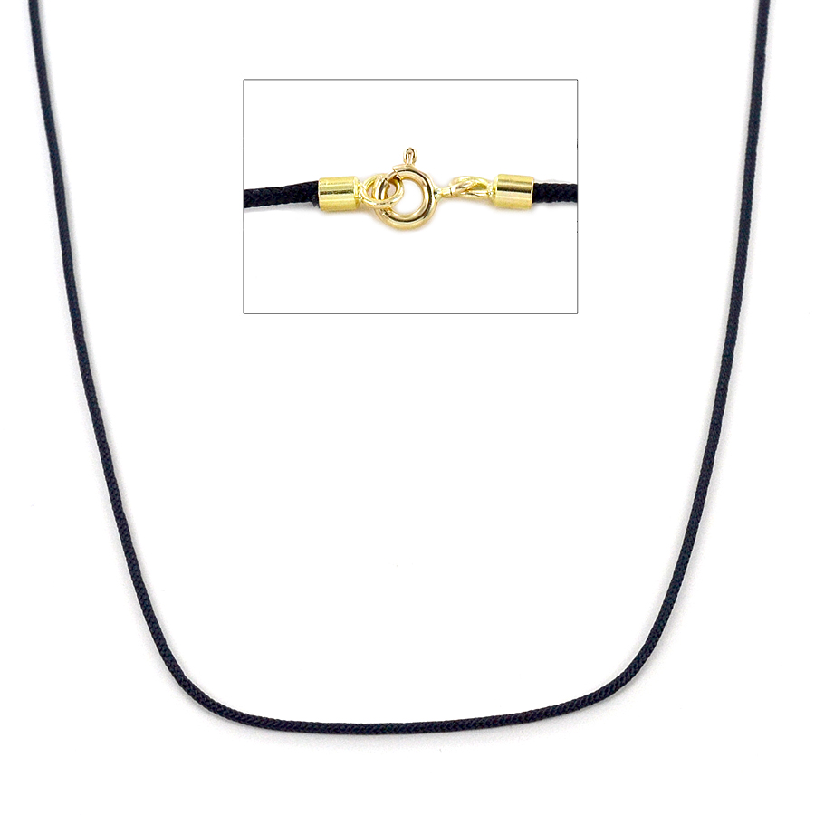 Collana in tessuto nautico nero 50 cm e chiusura in oro giallo