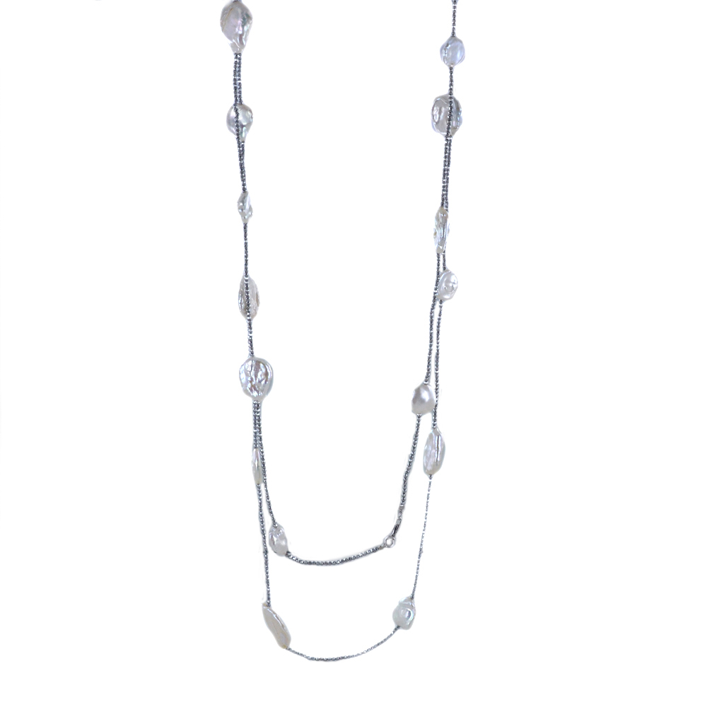 Collana lunga in argento con perle barocche 