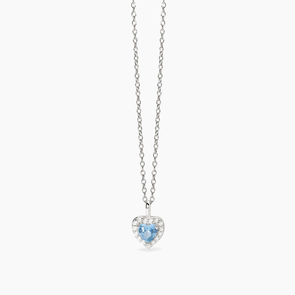Collana Mabina in argento con acquamarina sintetica a forma di cuore e zirconi 553784