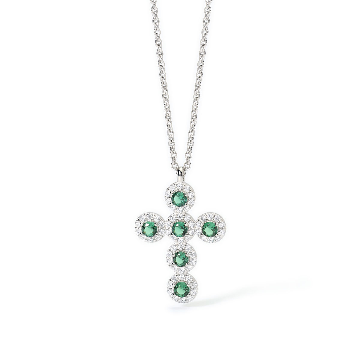Collana Mabina in argento con ciondolo croce e smeraldi sintetici 553656