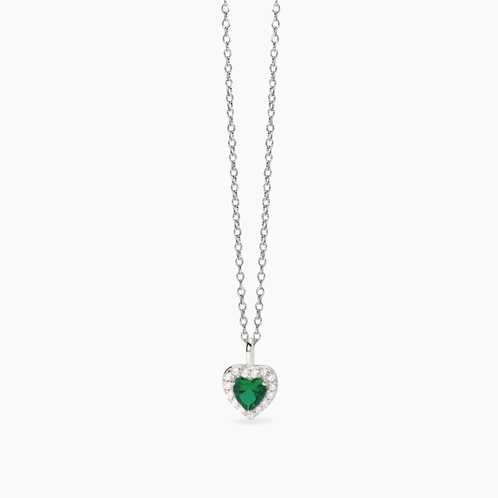 Collana Mabina in argento con smeraldo sintetico a forma di cuore e zirconi 553667