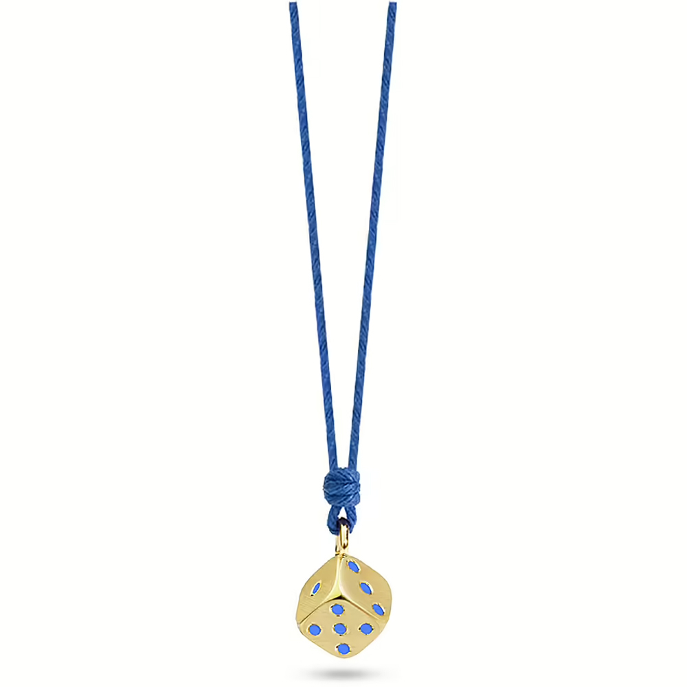 Collana Nanan da bambino con laccio blu e ciondolo dado in argento NGLD0028