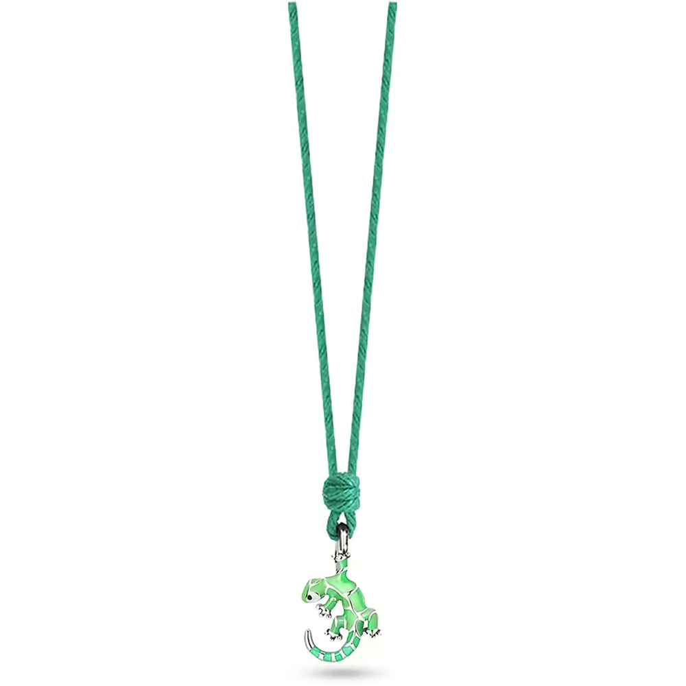 Collana Nanan da bambino/a con laccio verde e ciondolo geco in argento NAN0446