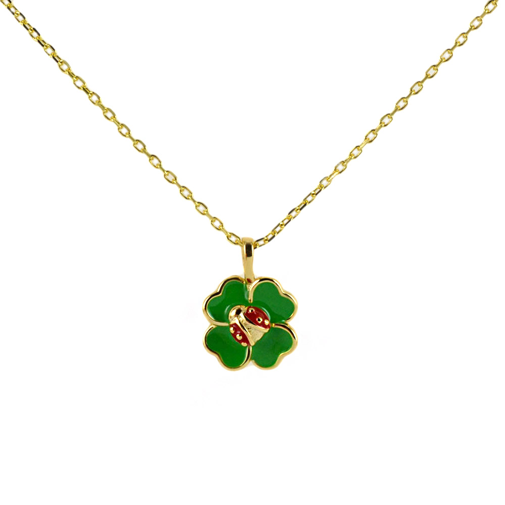 Collana Nanan in argento giallo con quadrifoglio e coccinella NAN0627