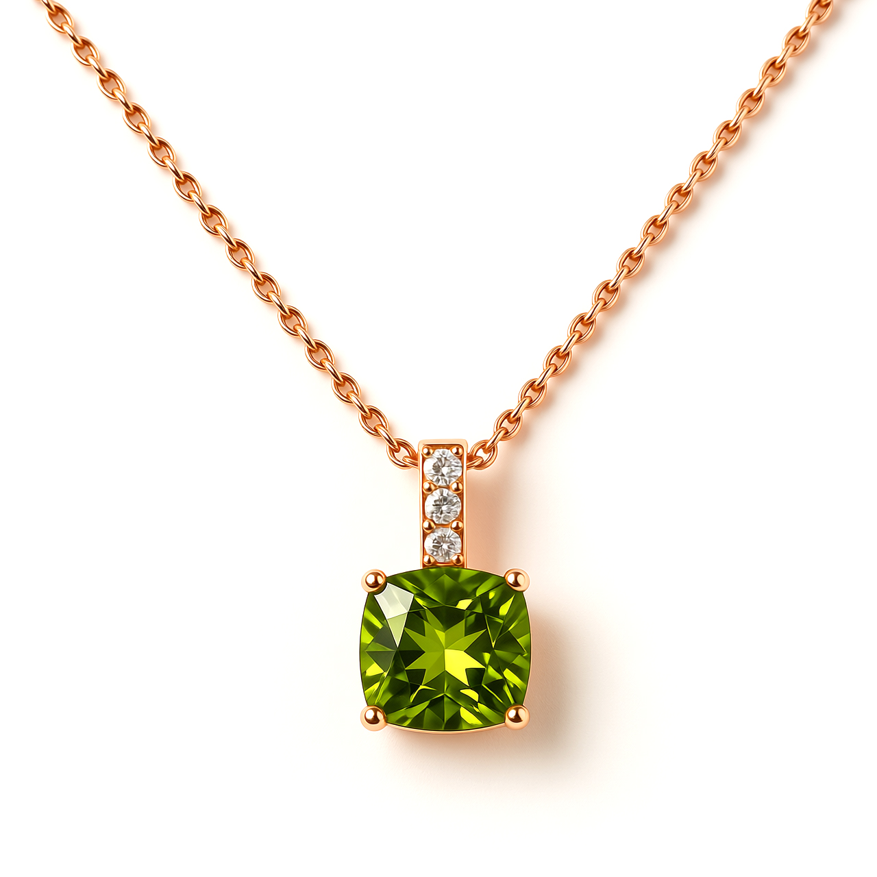 Collana pendente con Tormalina Verde e diamanti in oro rosa