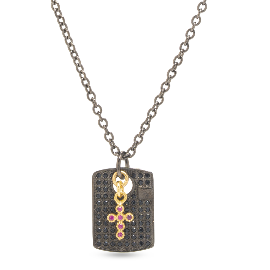 Collana piastrina e croce rossa con zirconi