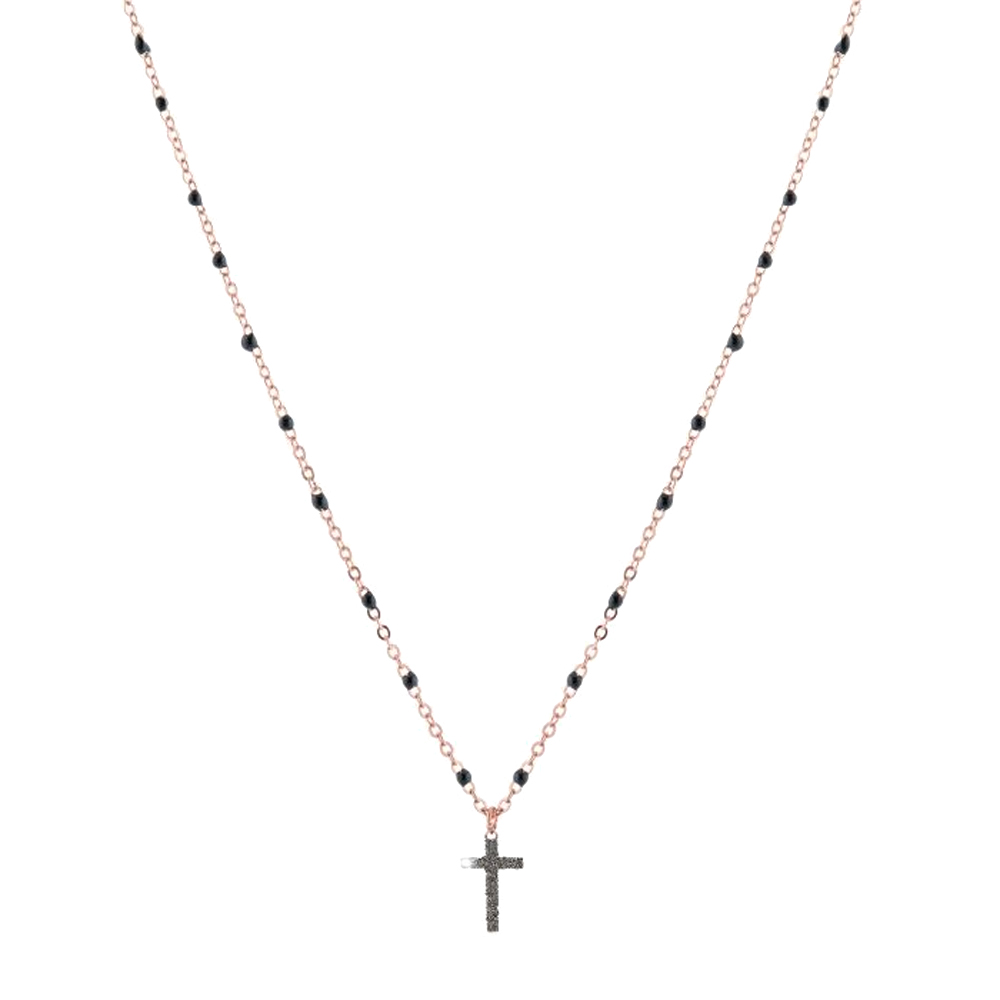 Collana Rebecca in argento rosato con pietre nere e croce - jolie SJOKAR74