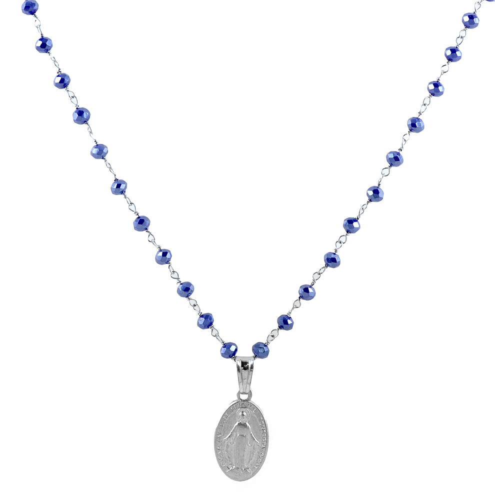 Collana religiosa Medaglia Madonna Miracolosa Agios con cristalli blu