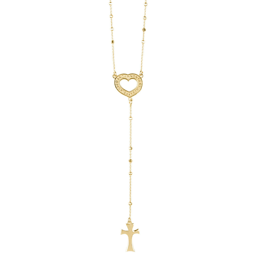 Collana rosario con frase papa Francesco in argento e cuore Agios
