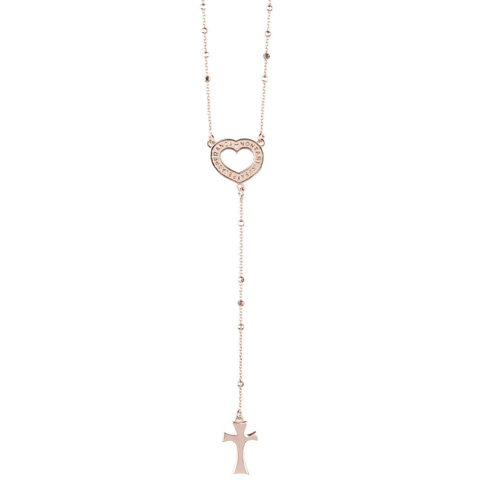 Collana rosario con frase papa Francesco in argento e cuore Agios