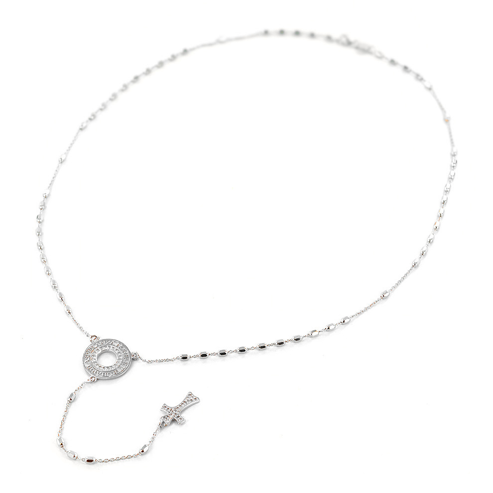 Collana rosario con frase papa Francesco in argento e zirconi Agios