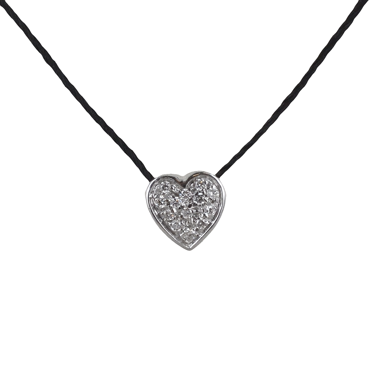 Collana tessuto nero con ciondolo Cuore a pave di Diamanti