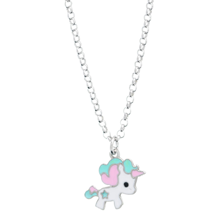 Collana Unicorno da bambina in argento e smalti 