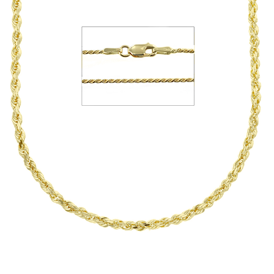 Collana Unisex catena maglia fune piena in oro giallo 48 cm