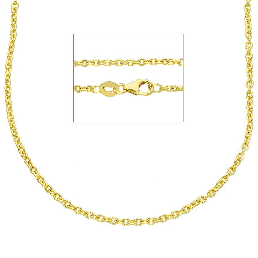 Collana Unisex catena maglia rolo piena in oro giallo 55 cm spessa