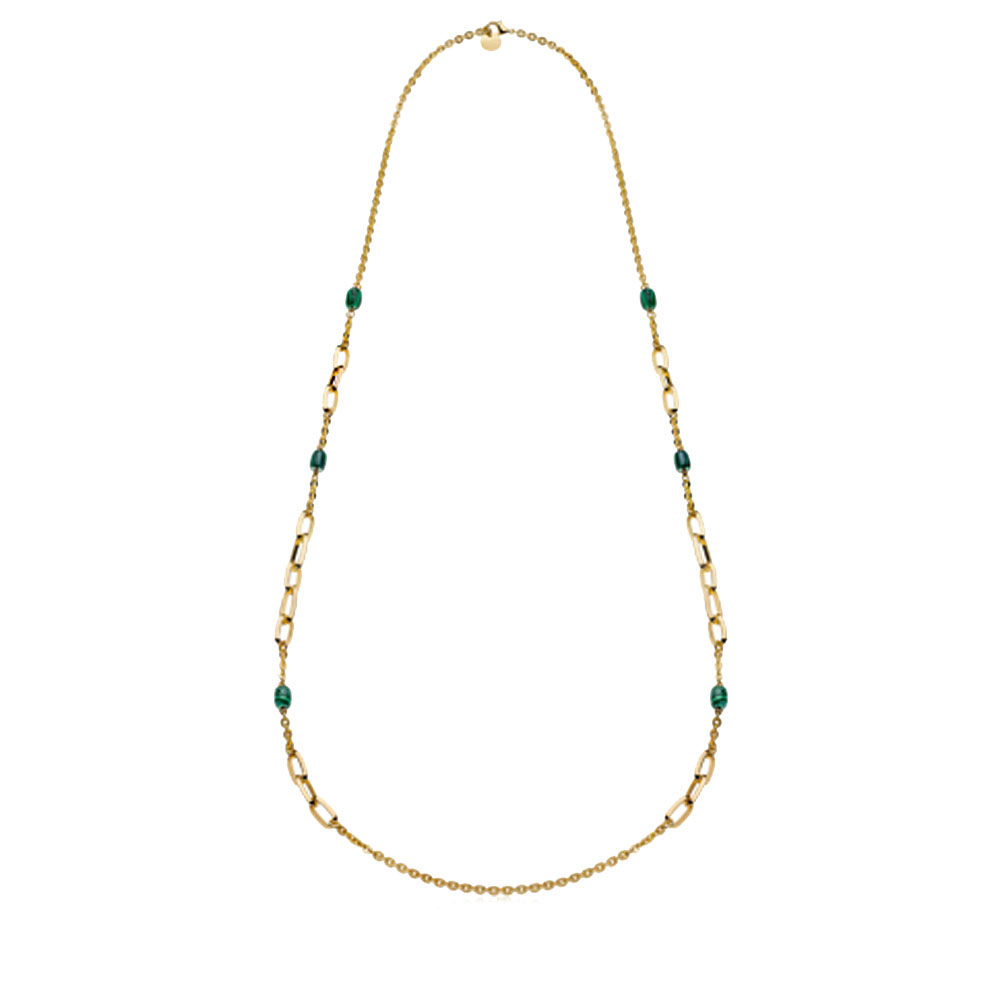 Collana Unoaerre lunga con catena forzatina fantasia e malachite verde