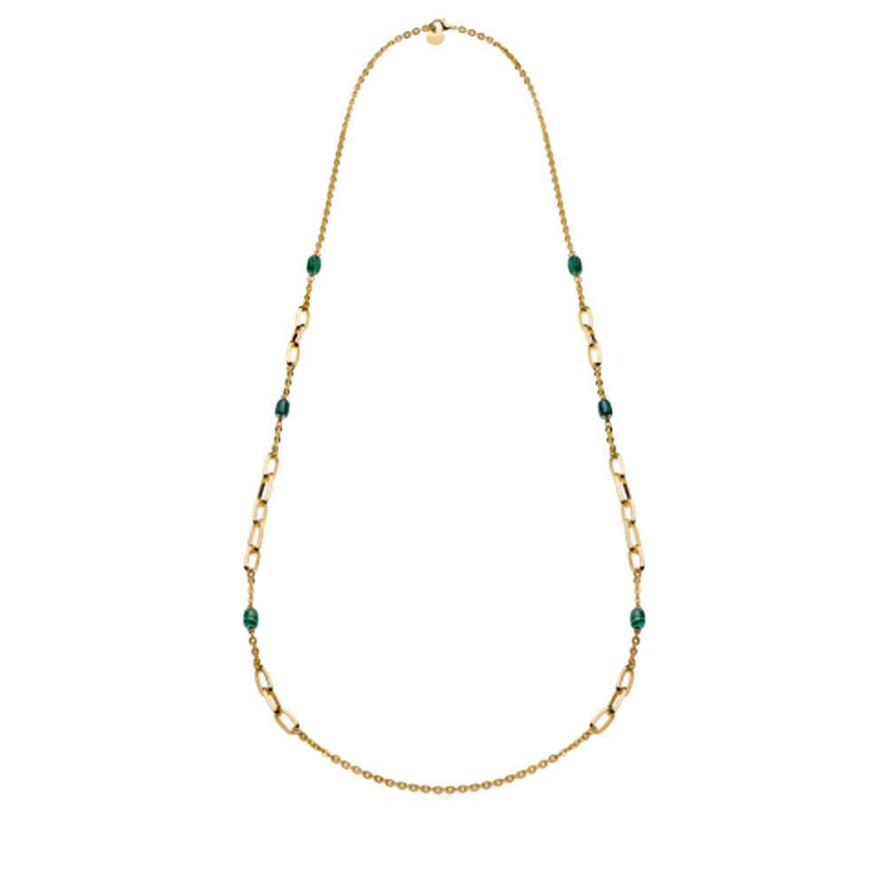 Collana Unoaerre lunga con catena forzatina fantasia e malachite verde