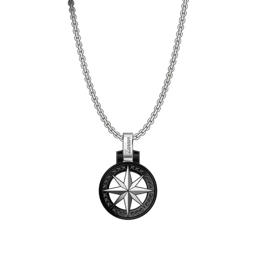 Collana Zancan Uomo in Acciaio Rosa dei venti e spinelli neri - Hi teck EHC 157