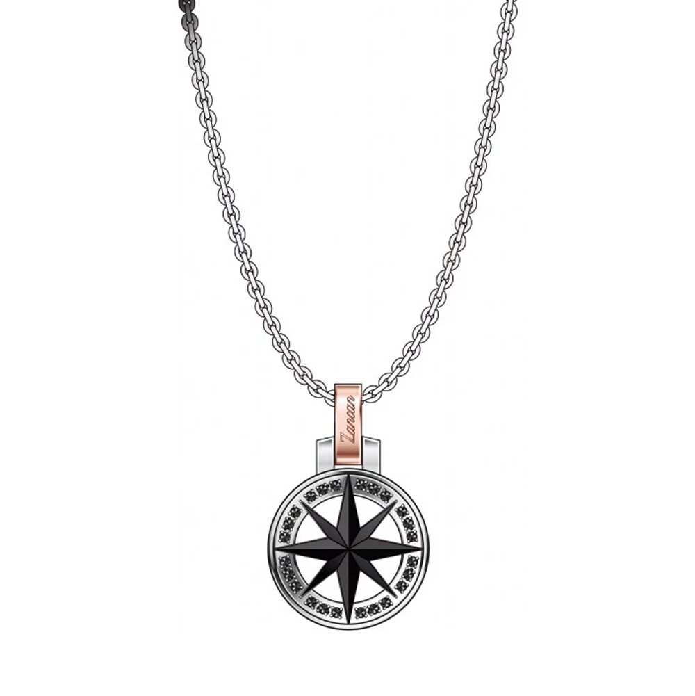 Collana Zancan Uomo in argento brunito Rosa dei venti e spinelli neri EHC153