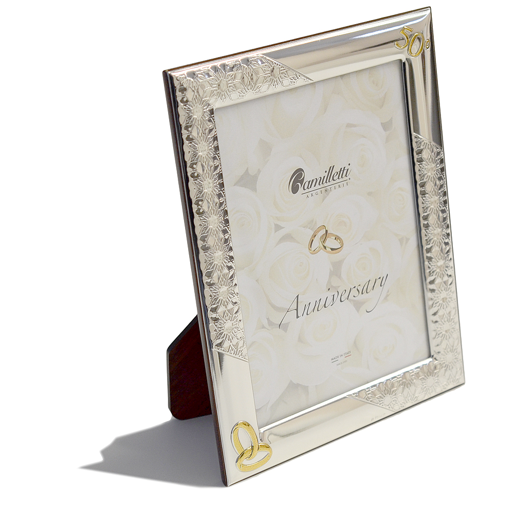 CORNICE IN ARGENTO ANNIVERSARIO NOZZE D ORO 13X18 CM