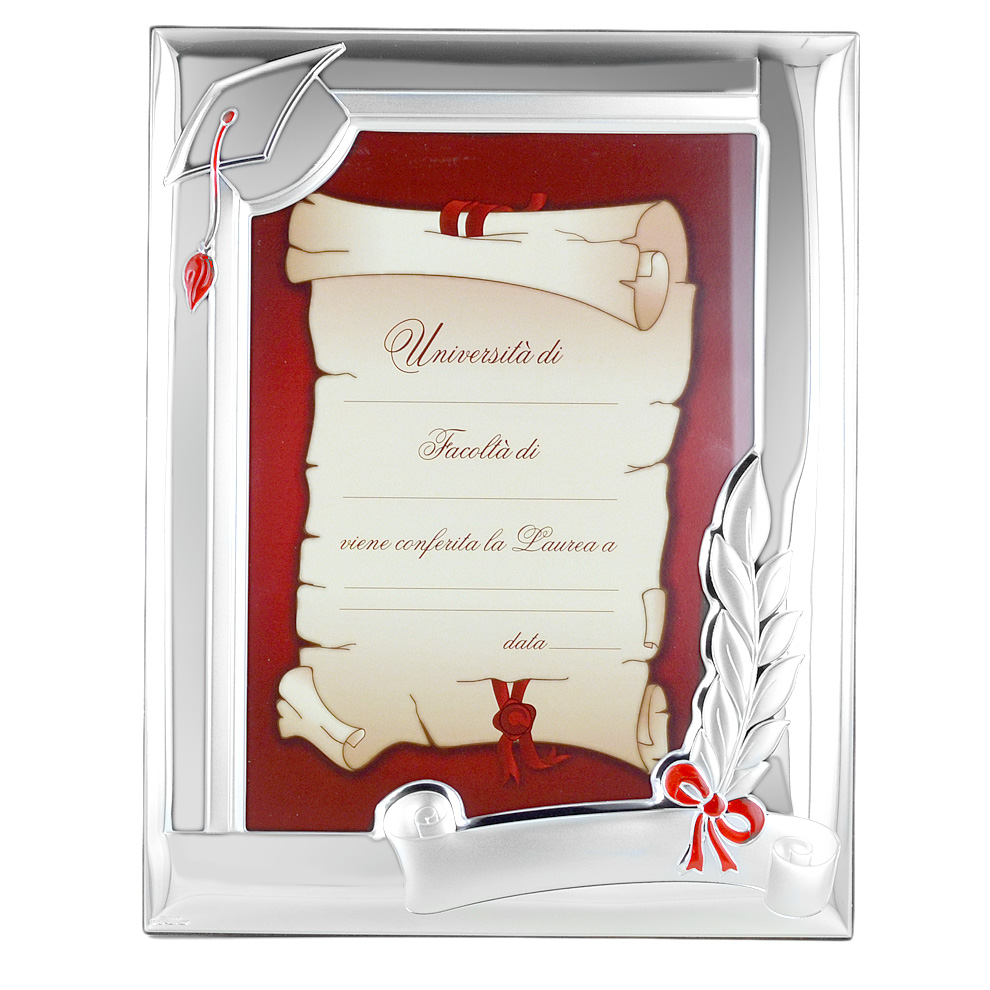 Cornice in Argento LAUREA 10 x 15 cm - argento e smalto rosso