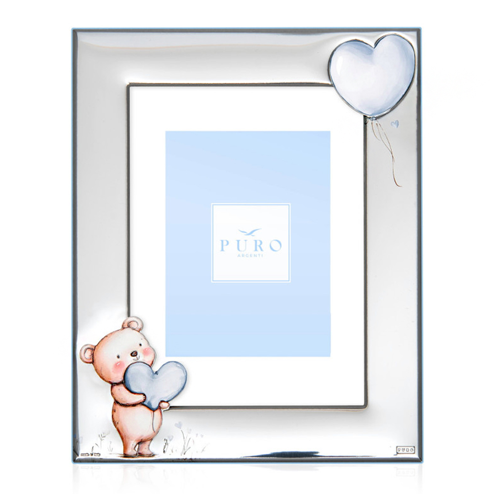 Cornice portafoto orsetto cuore celeste 13x18