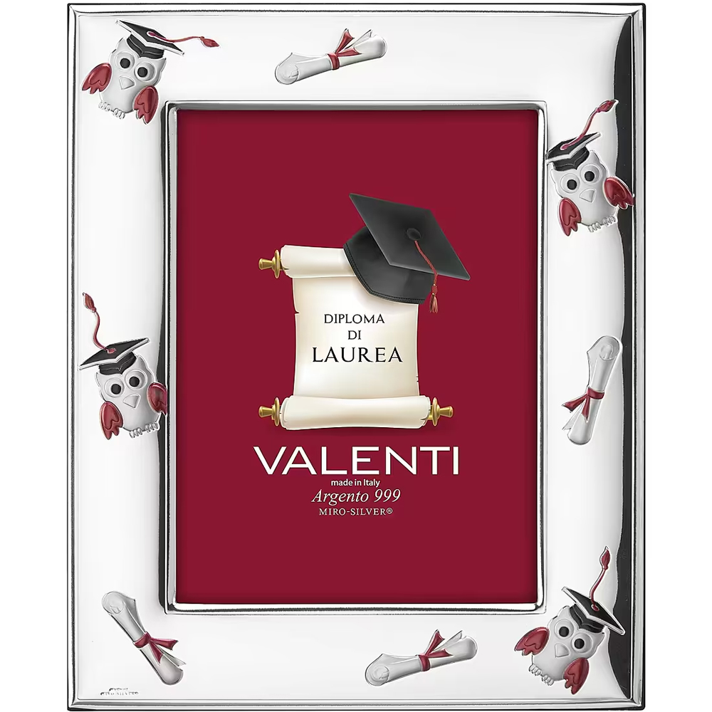 Cornice regalo per Laurea in argento 13x18 cm con Gufetti 