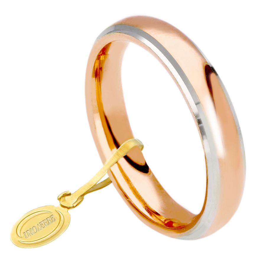 Fede Comoda UnoAerre Bicolore in oro rosa e bordi rodiati Gioielloro La