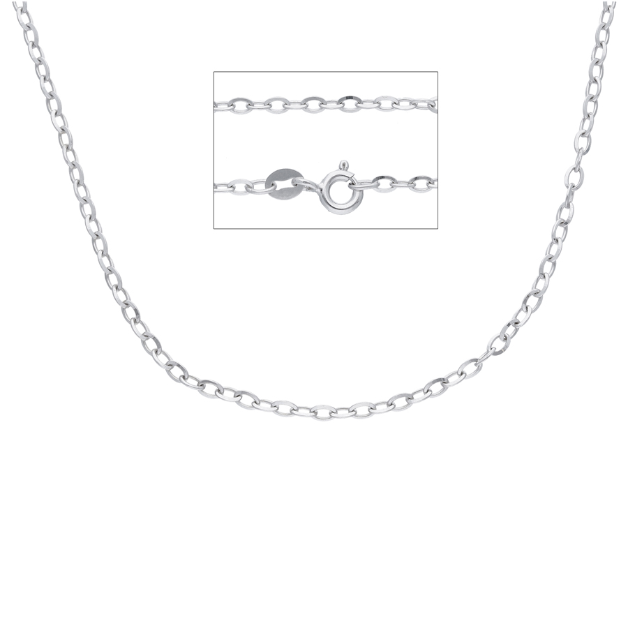 Collana A Catena In Oro Bianco Massiccio 0.6mm, Lunghezza 40cm, Finitura Lucida, Per Ciondoli O Da Sola