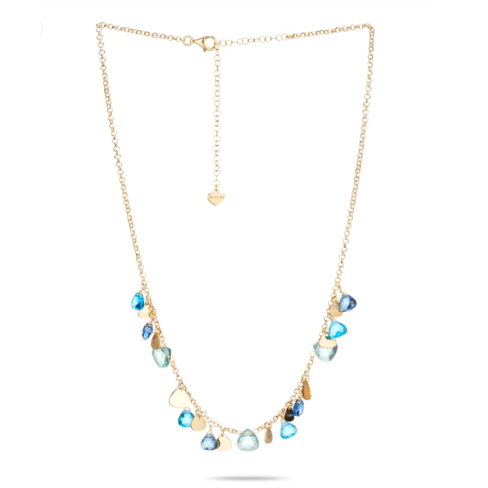 Girocollo Dvccio argento oro gialo 24 kt cristalli azzurri e inseriti 