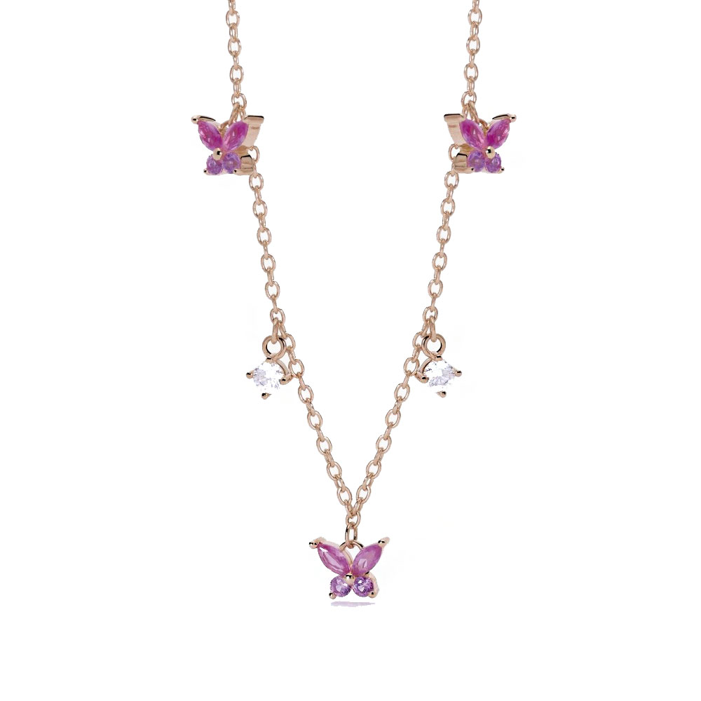 Girocollo in argento rosato con Farfalle zirconi rosa e bianchi 553529