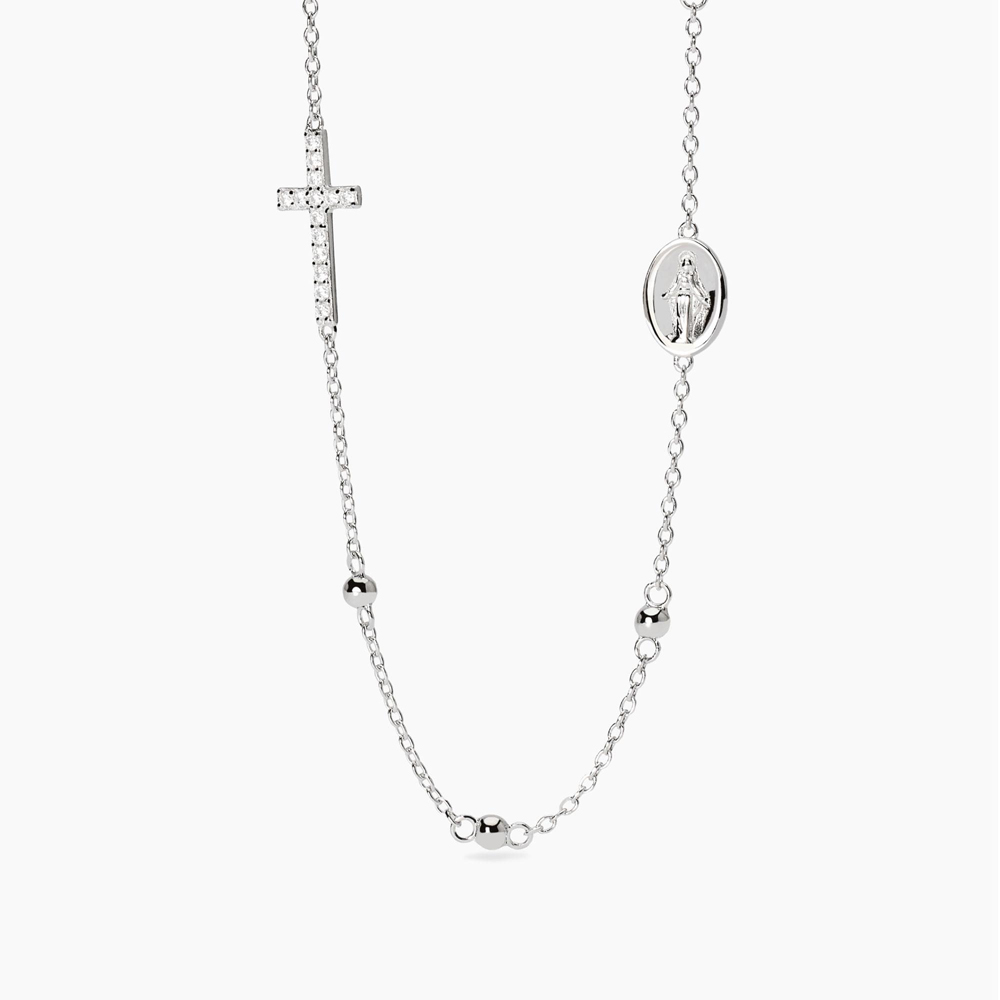 Girocollo Mabina in argento con croce e Madonnina 553781