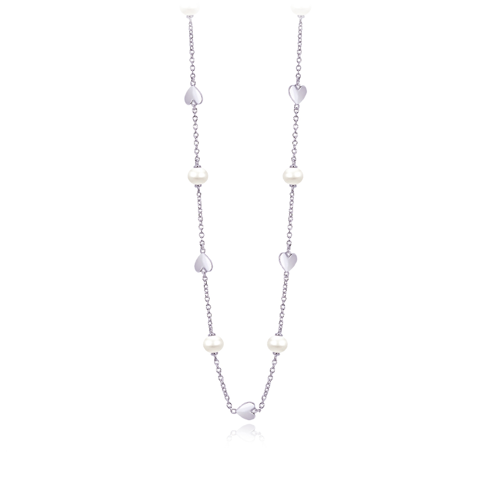 Girocollo Mabina in argento con cuori e perle coltivate  553291