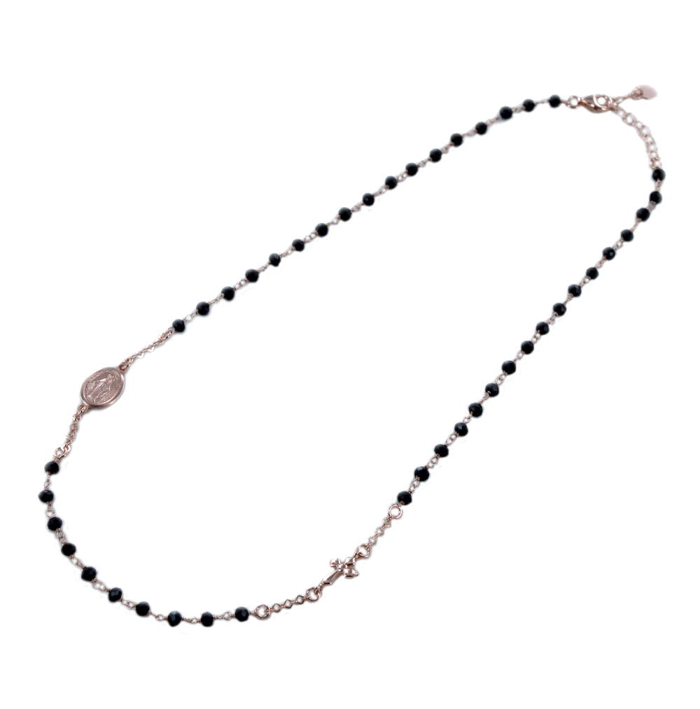 Girocollo Rosario DG in argento rosa e onice nera 