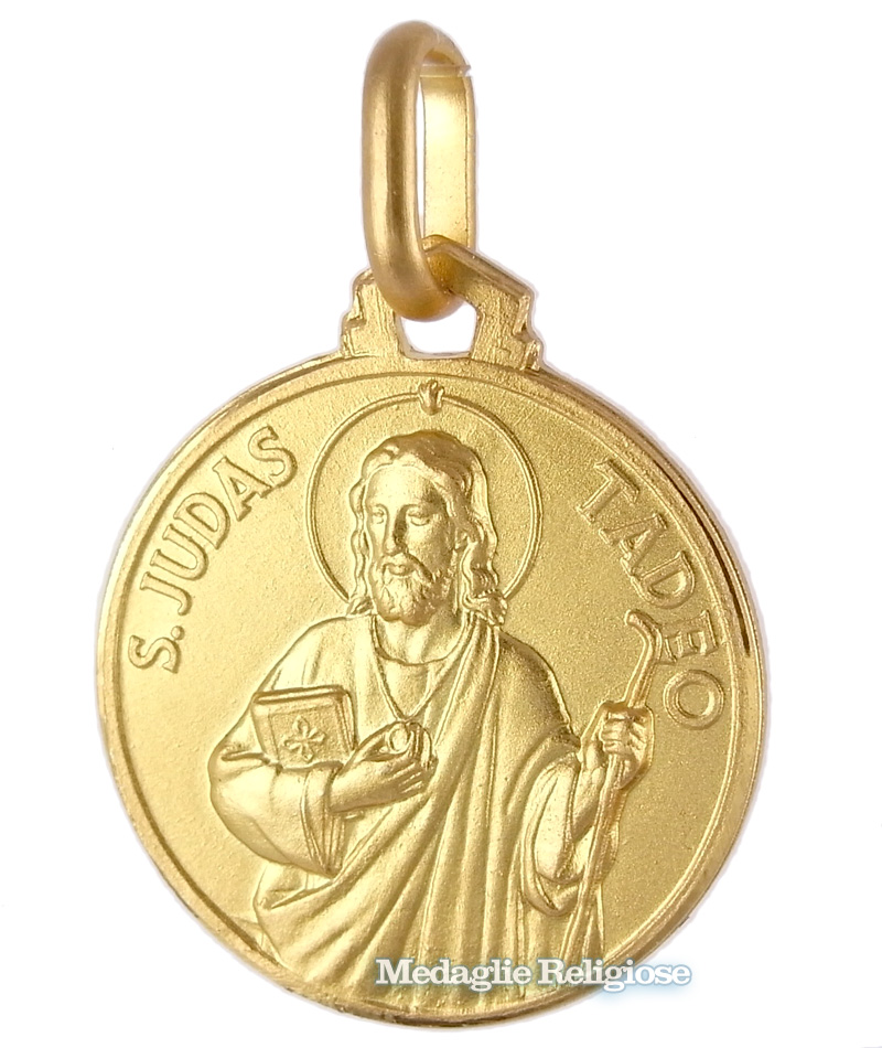 Medaglia in oro giallo San Giuda Taddeo 16 mm bagno galvanico oro bianco